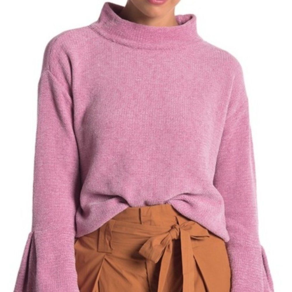 Melrose and Market Mock Neck pink Knit Sweater with bell hem sleeve size MP